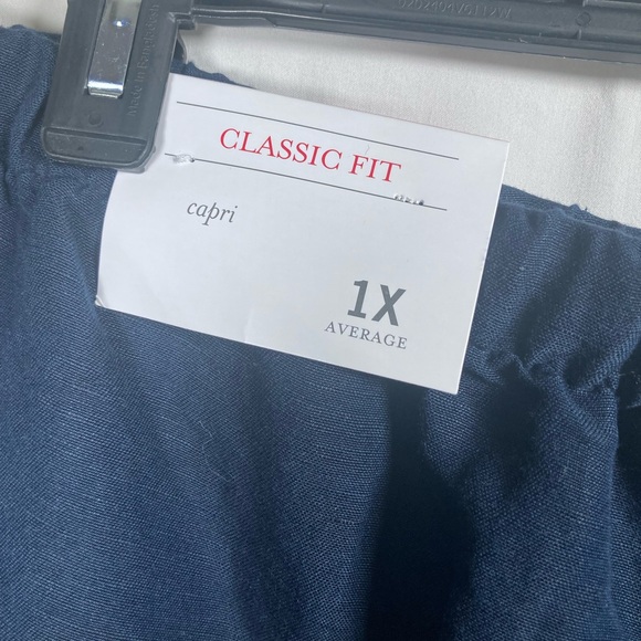 CJ Banks Navy Linen Blend Pull on Drawstring Capris Sz 1x NWT - Picture 6 of 9